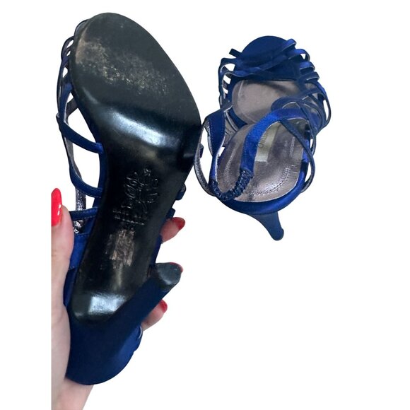 Carlos Miele Womens Strappy Royal Blue Satin Open-Toe Heels Size 38 - Picture 5 of 9